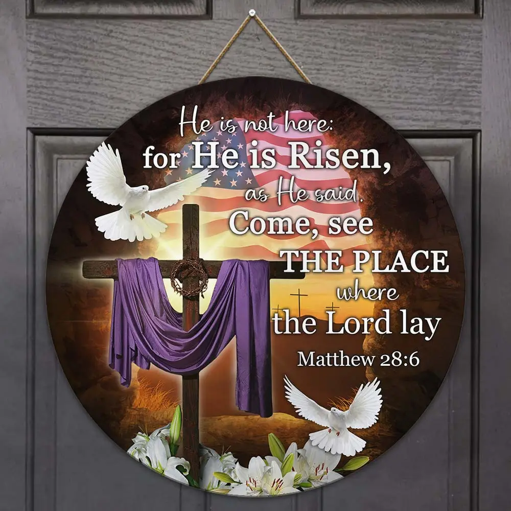 He Is Not Here For He Is Risen Round Easter Church Sign