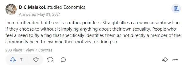 a quora use speaks his opinions over teh lgbtq straight flag