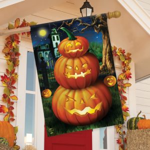Spooky Jack O'Lanterns Halloween House Flag