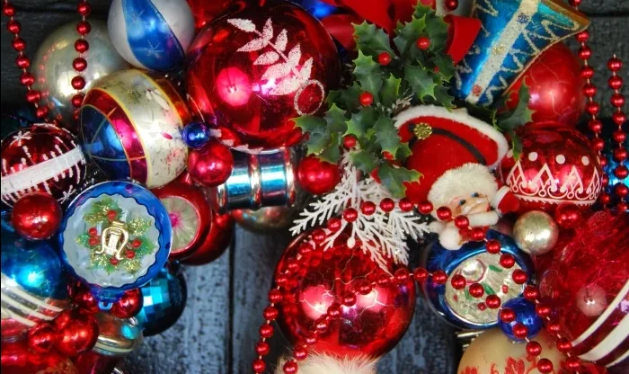 Vintage Red blue, and White Christmas Ornaments​