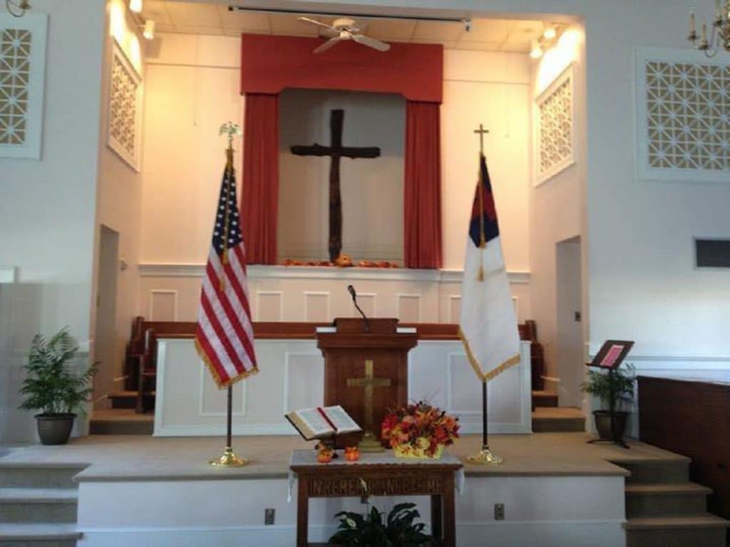 American And Christian Flags For Church