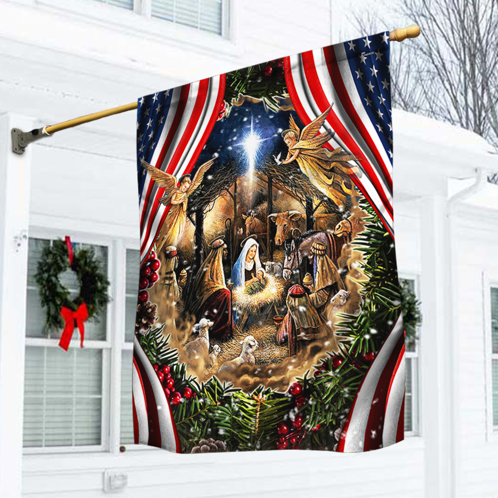 Nativity Of Jesus Christmas American Flag