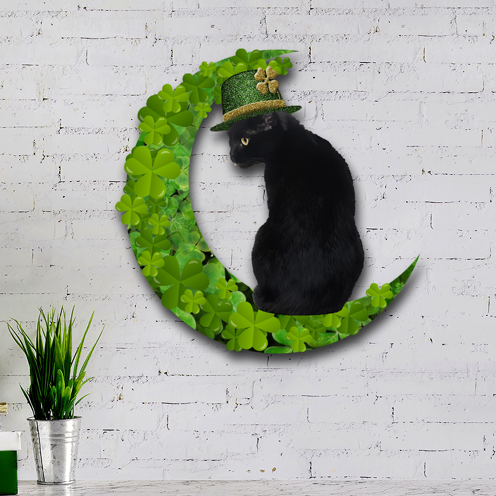 Black Cat On The Moon Hanging Metal Sign, Irish Saint Patrick’s Day