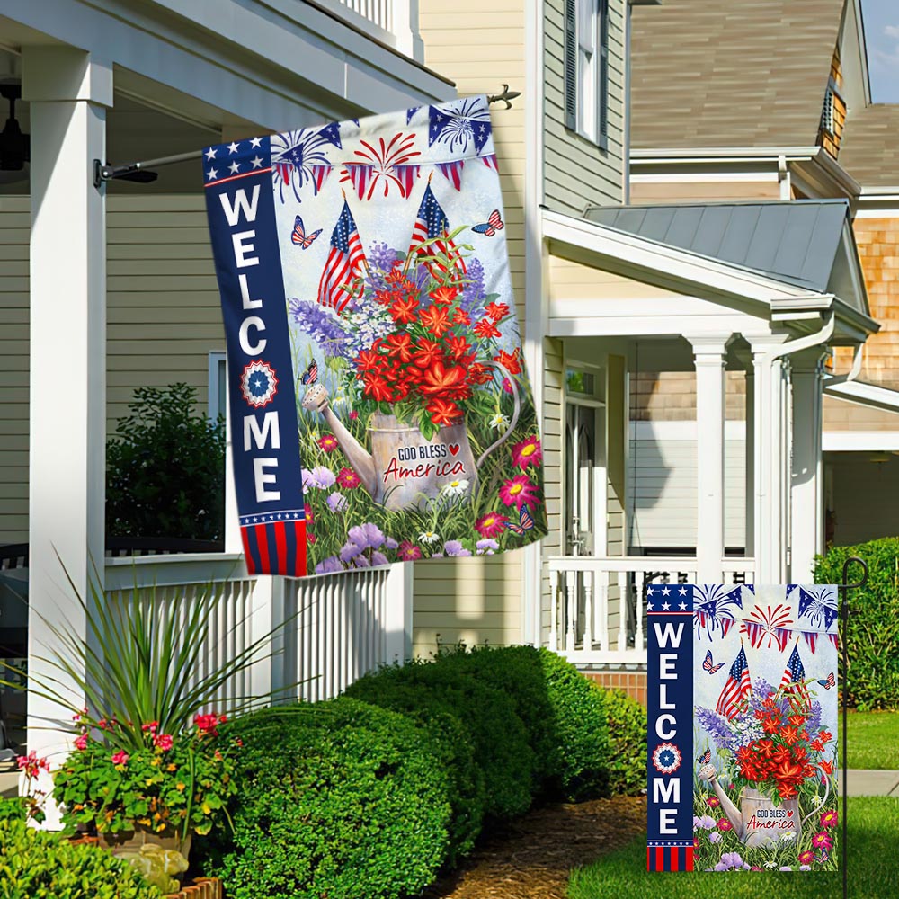 God Bless America Happy 4th July Independence Day Patriot Flowers Flag