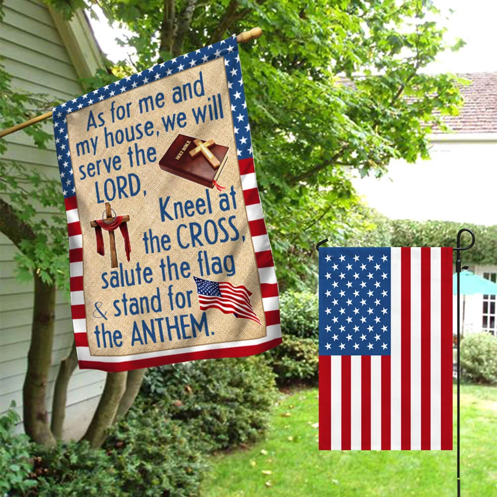 Jesus Christian Cross American Flag As For Me And My House We Will Serve The Lord Two-Sided Flag TPT832F