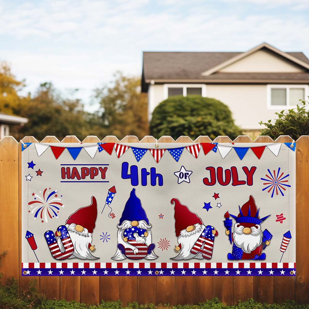 Happy 4th Of July Gnomes Independence Day Fence Banner TQN2966FB