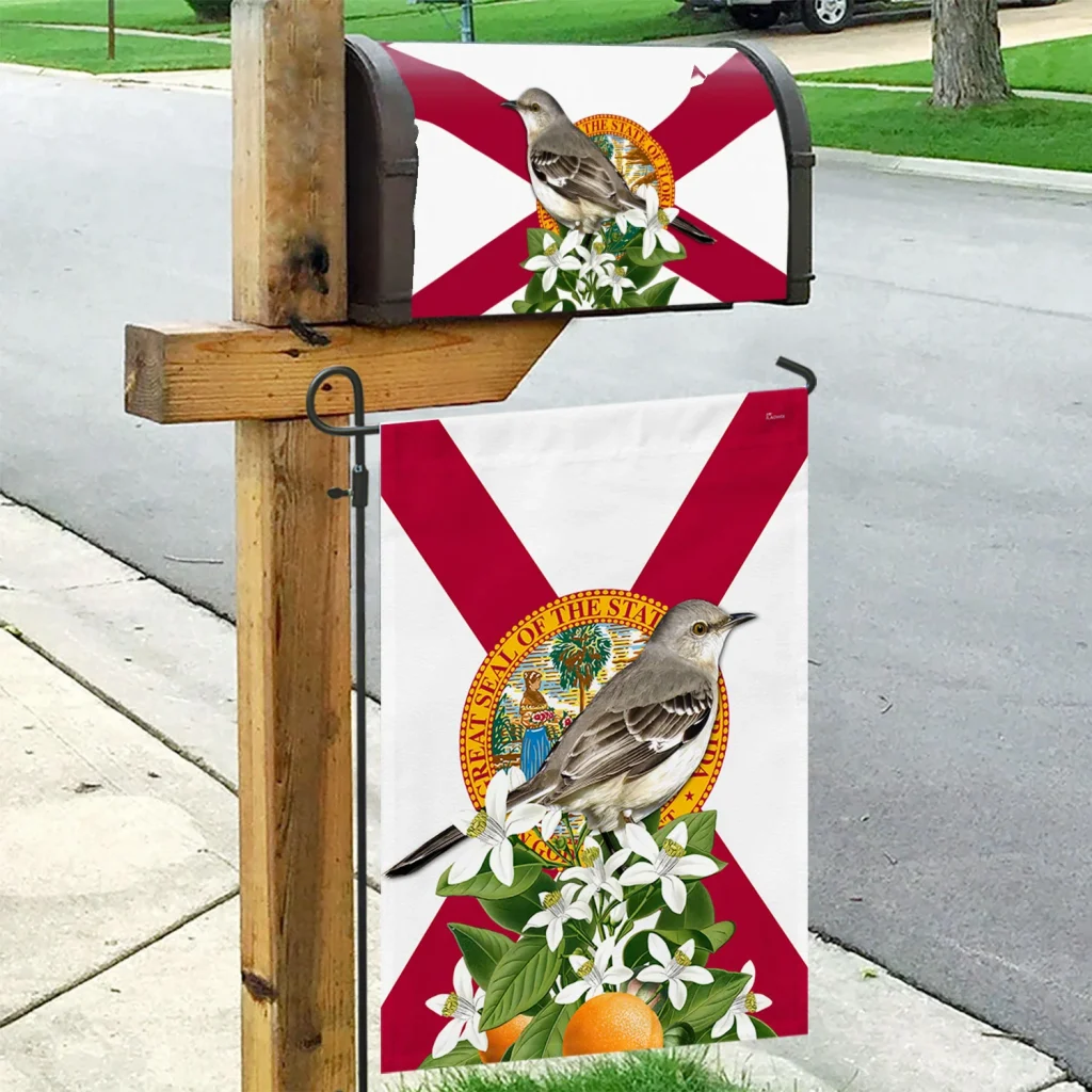 Florida Garden Flag & Mailbox Cover Northern Mockingbird and Orange Blossom