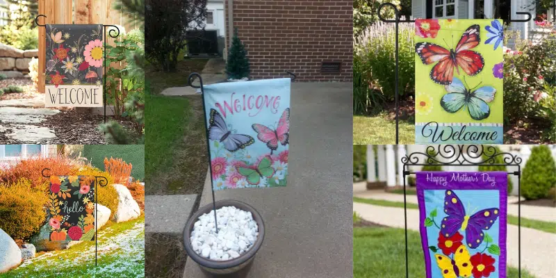 garden flag along the walkway_
