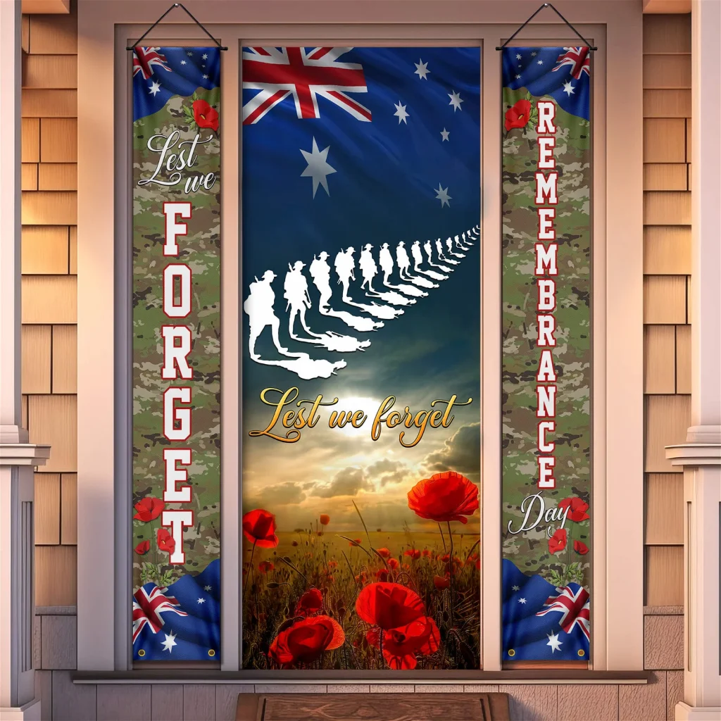 Lest We Forget. Australia Poppy Remembrance Day Veterans Door Cover & Banners