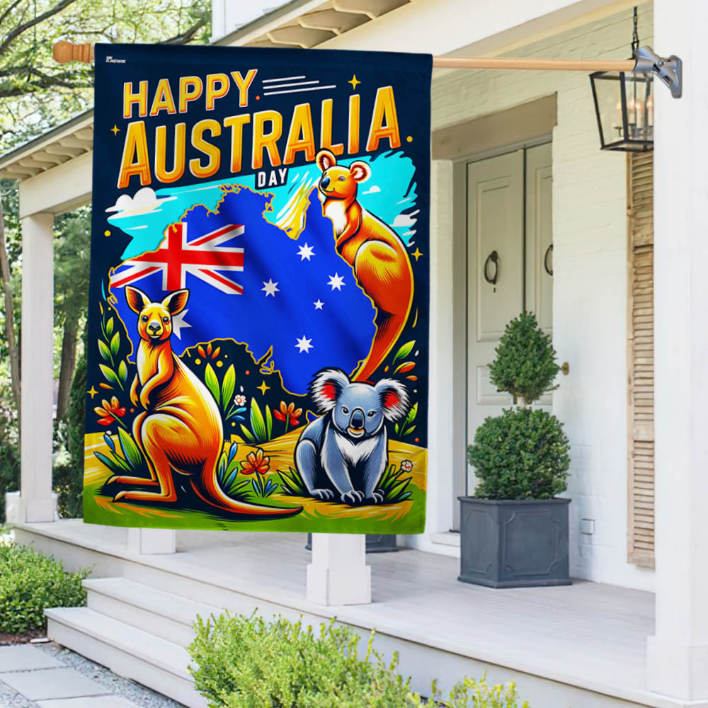 Happy Australia Day Kangaroo and Koala Flag MLN2349F