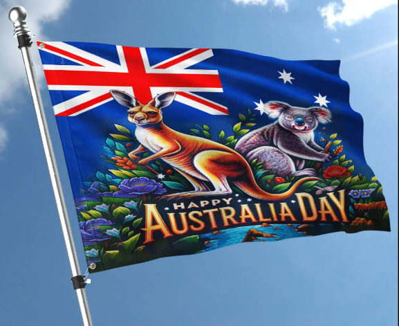 Australia Kangaroo and Koala Happy Australia Day Grommet Flag MLN2353GF