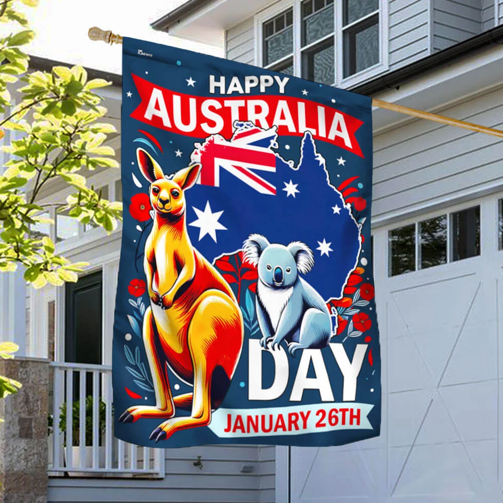 Happy Australia Day January 26th Koala and Kangaroo Australia Flag MLN2350F