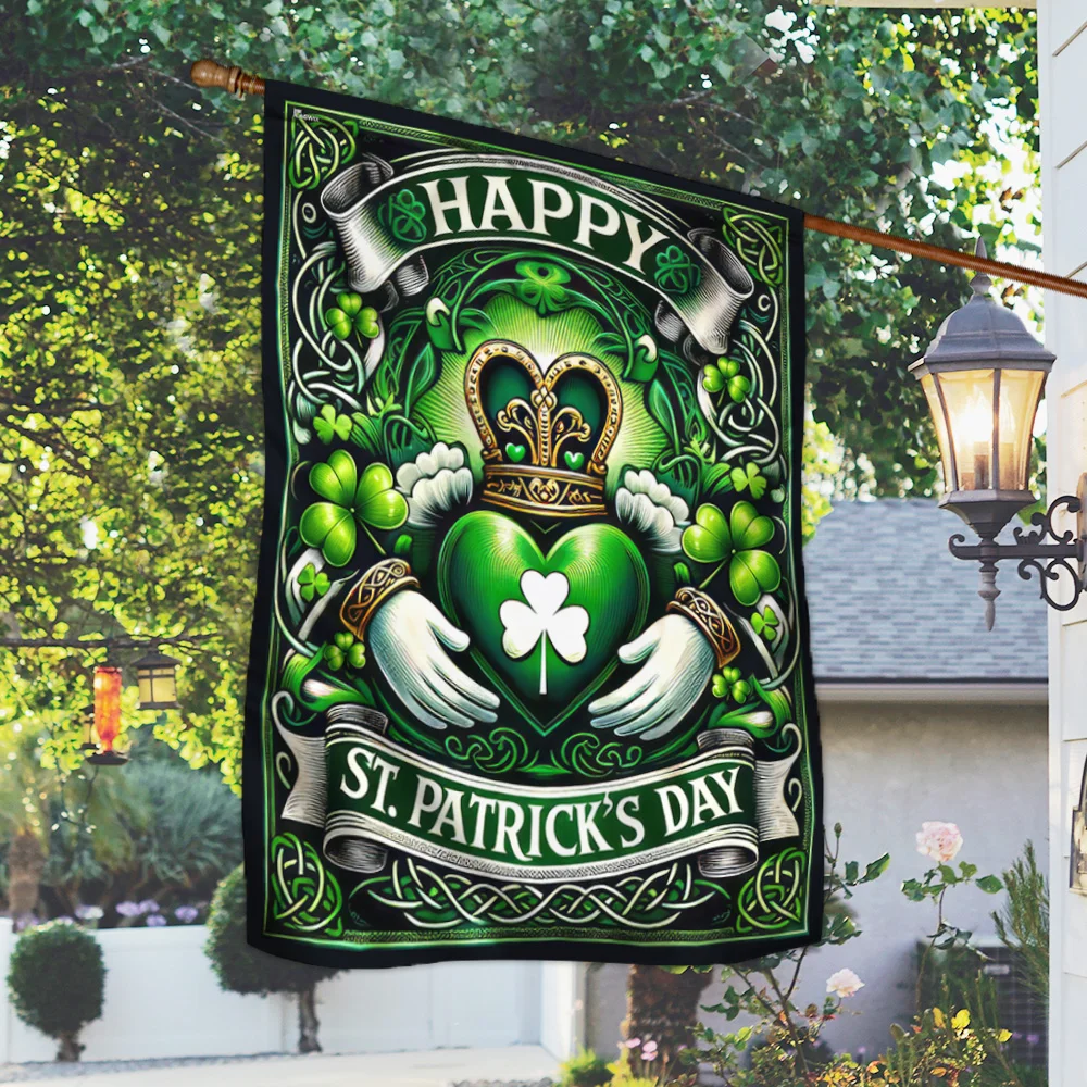 St. Patrick’s Day Claddagh Symbol and Shamrocks Flag MLN2485F