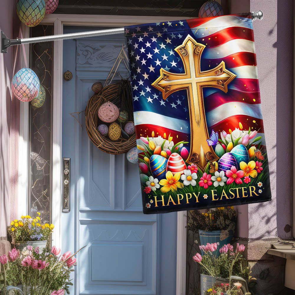 Christian Cross Happy Easter Day Flag MLN2487F