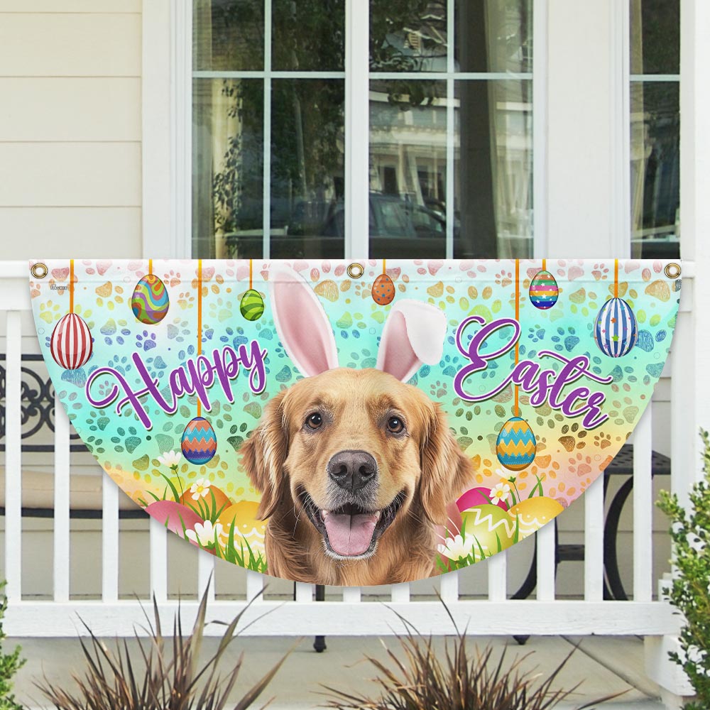 Golden Retriever Wearing Bunny Ears, Happy Easter Non-Pleated Fan Flag
