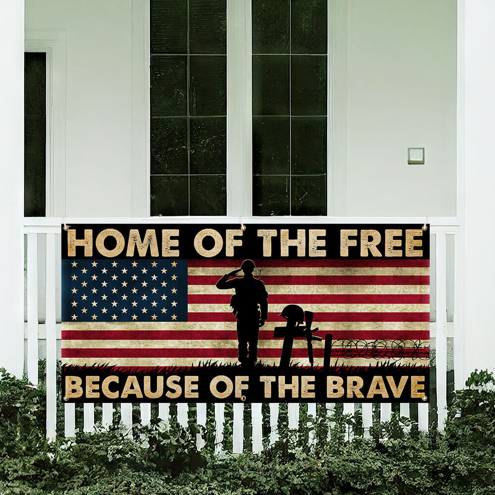 Memorial Day Veterans Home Of The Free Because Of The Brave Fence Banner