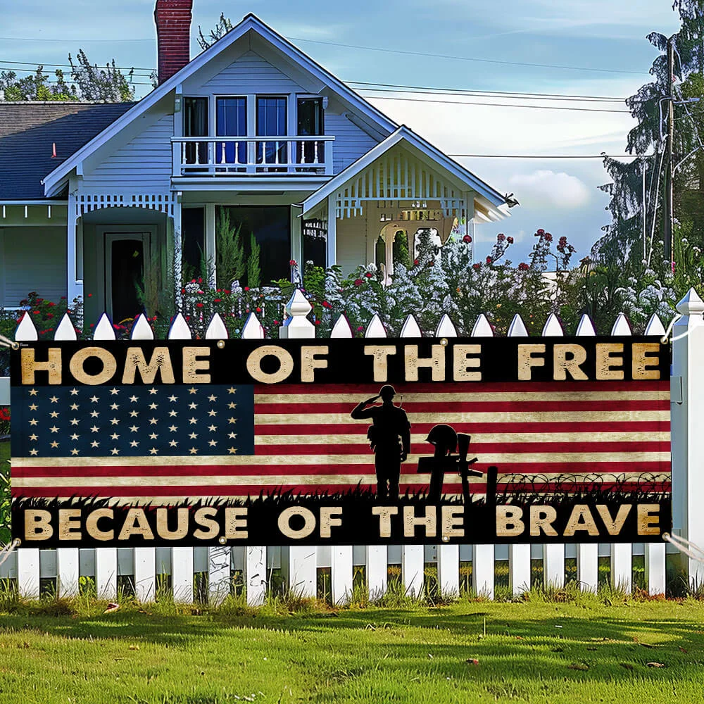 Memorial Day Veterans Home Of The Free Because Of The Brave Fence Banner