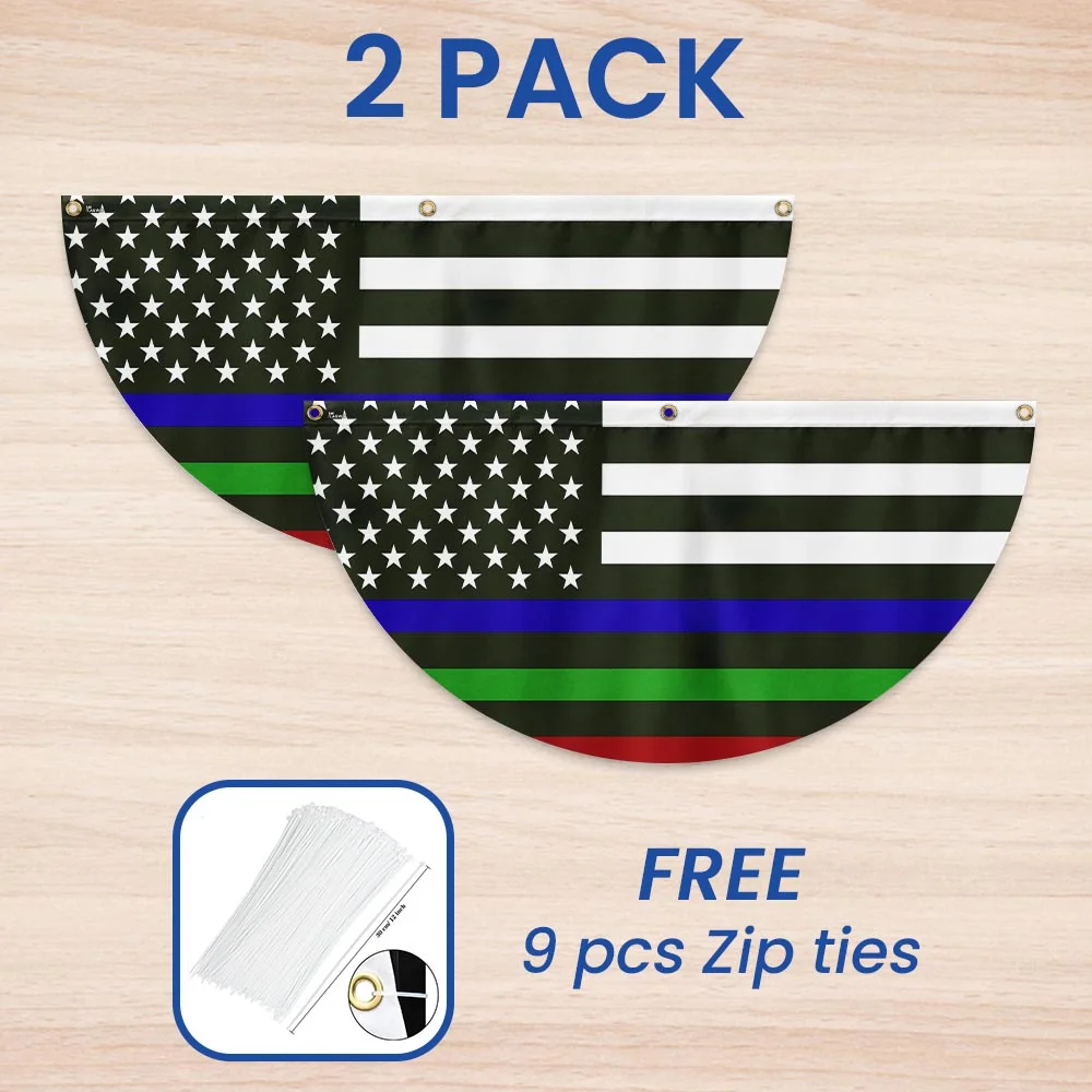 Thin Blue Green Red Line Non-Pleated Fan Flag TQN2638FL