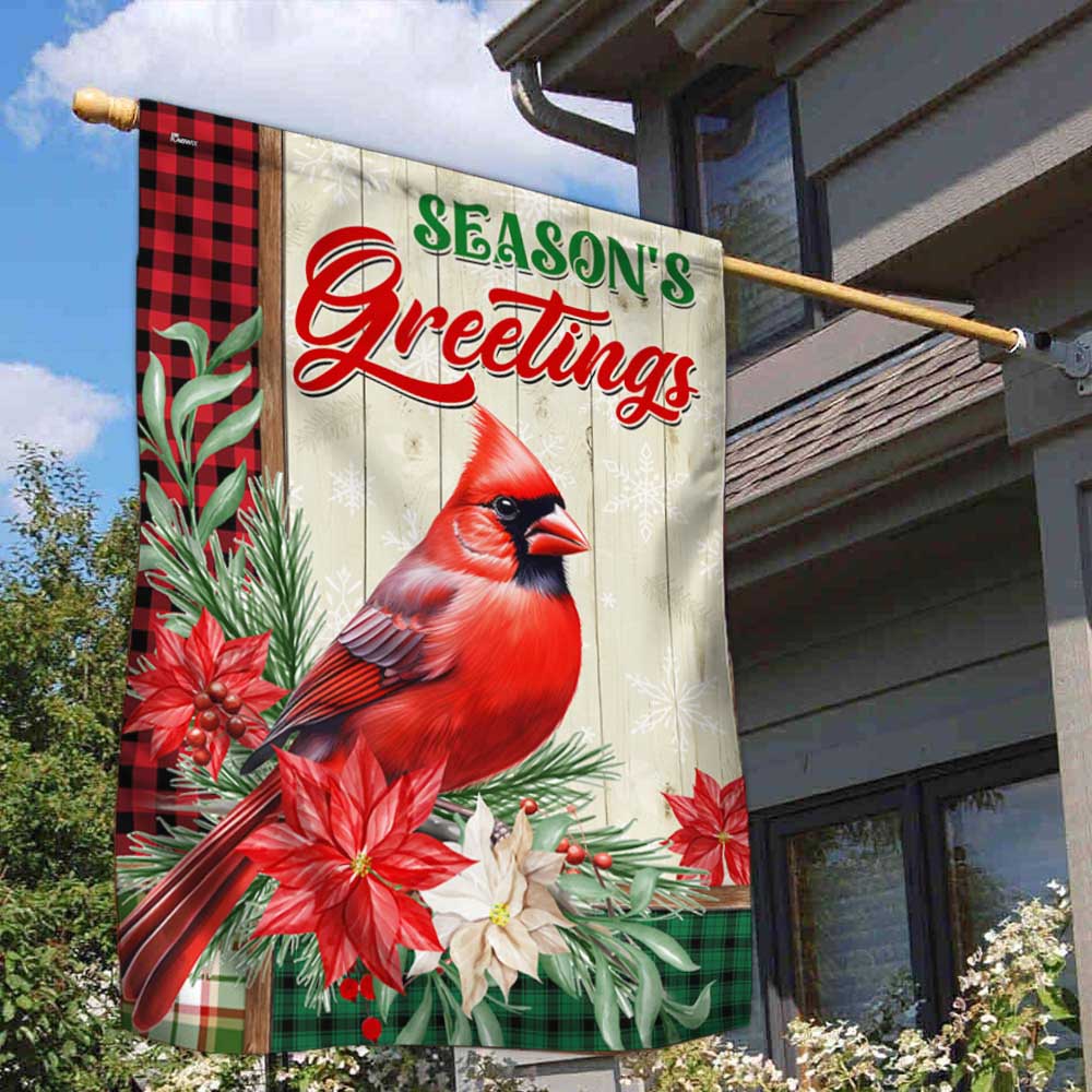 Cardinal Season’s Greetings Winter Christmas Flag