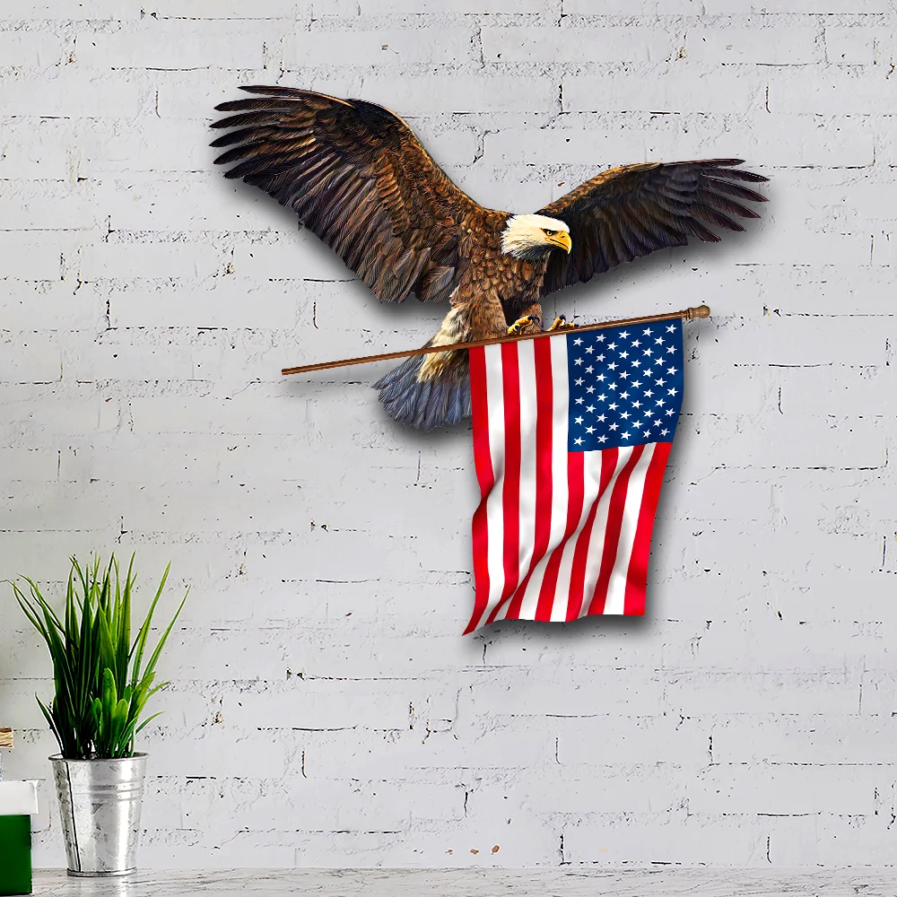 Eagle With American Flag Hanging Metal Sign QNK751MSv21