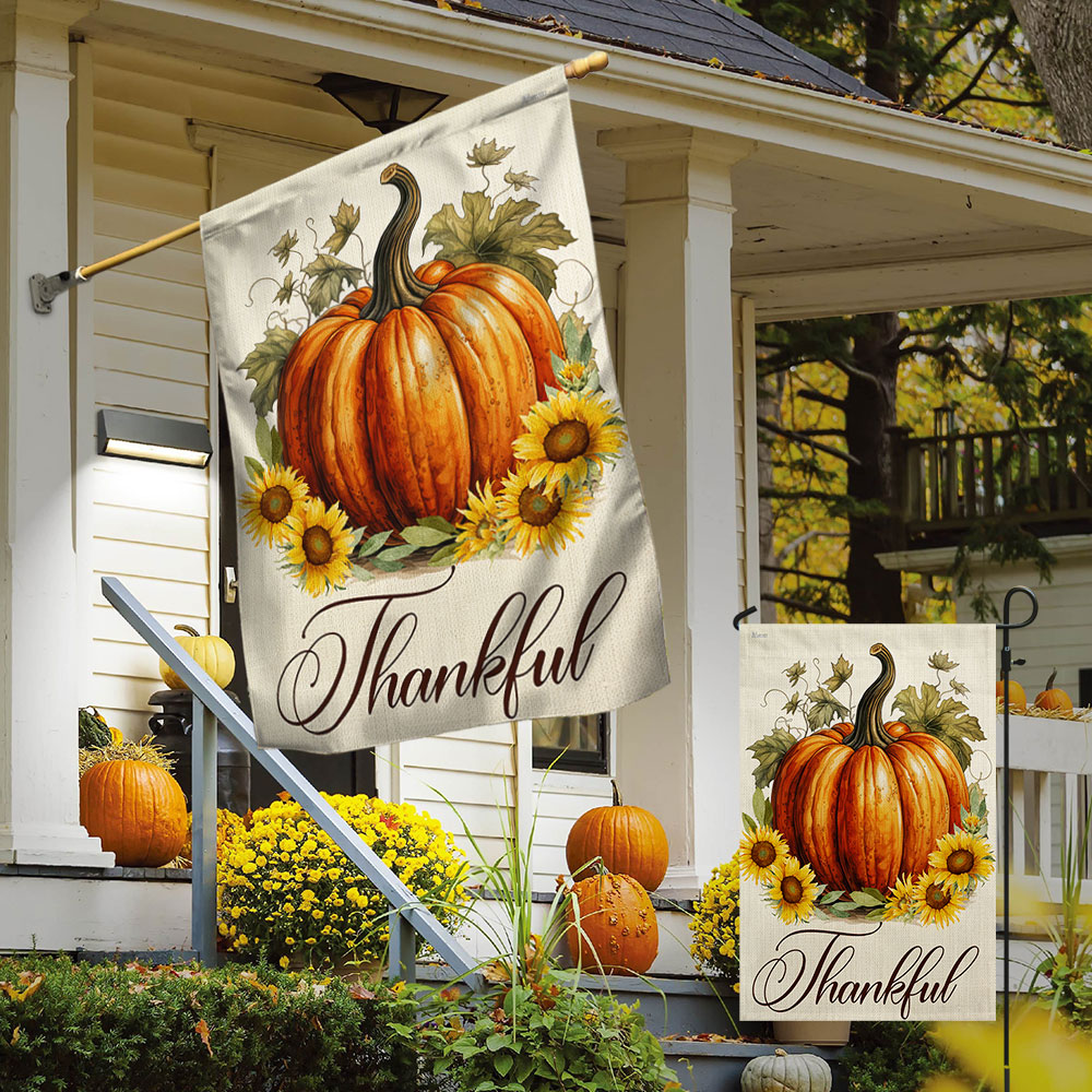 Fall Thankful Pumpkin Thanksgiving Flag