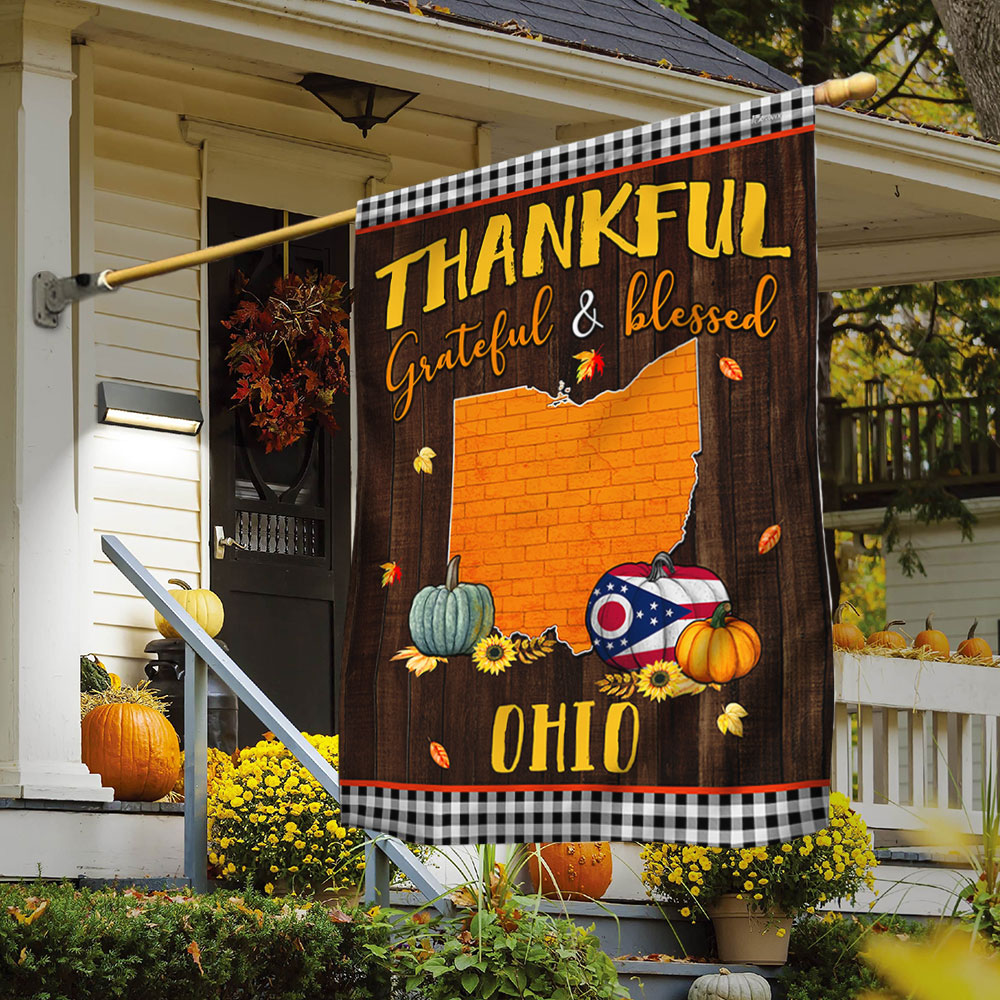 Ohio State Fall Flag Thanksgiving Thankful Grateful And Blessed