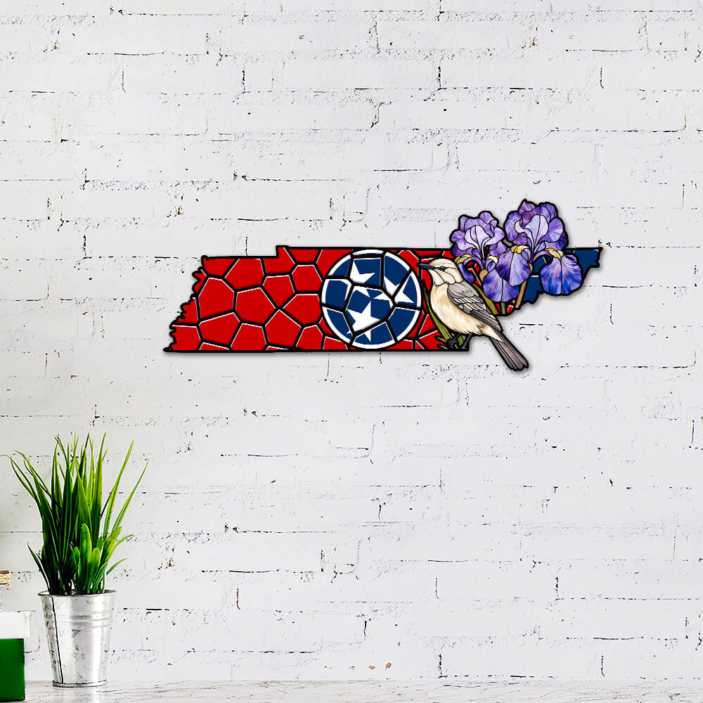 Tennessee State Mockingbird and Iris Flower Metal Sign