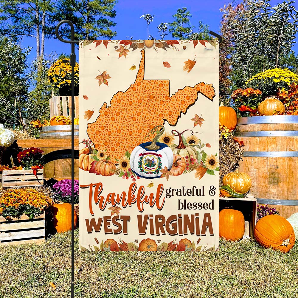 Thanksgiving West Virginia Flag Thankful Grateful And Blessed Halloween Pumpkin Fall Flag