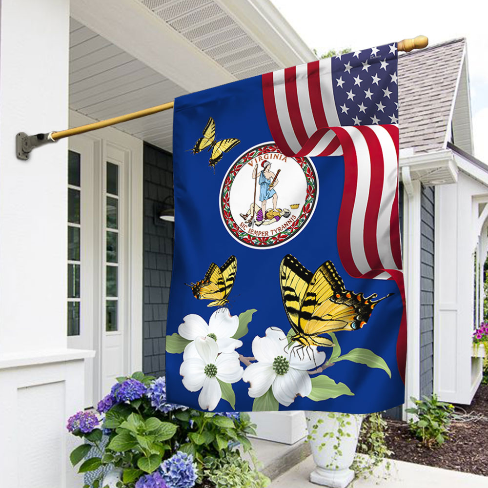 Virginia State Tiger Swallowtail Butterfly and Dogwood Flower Flag