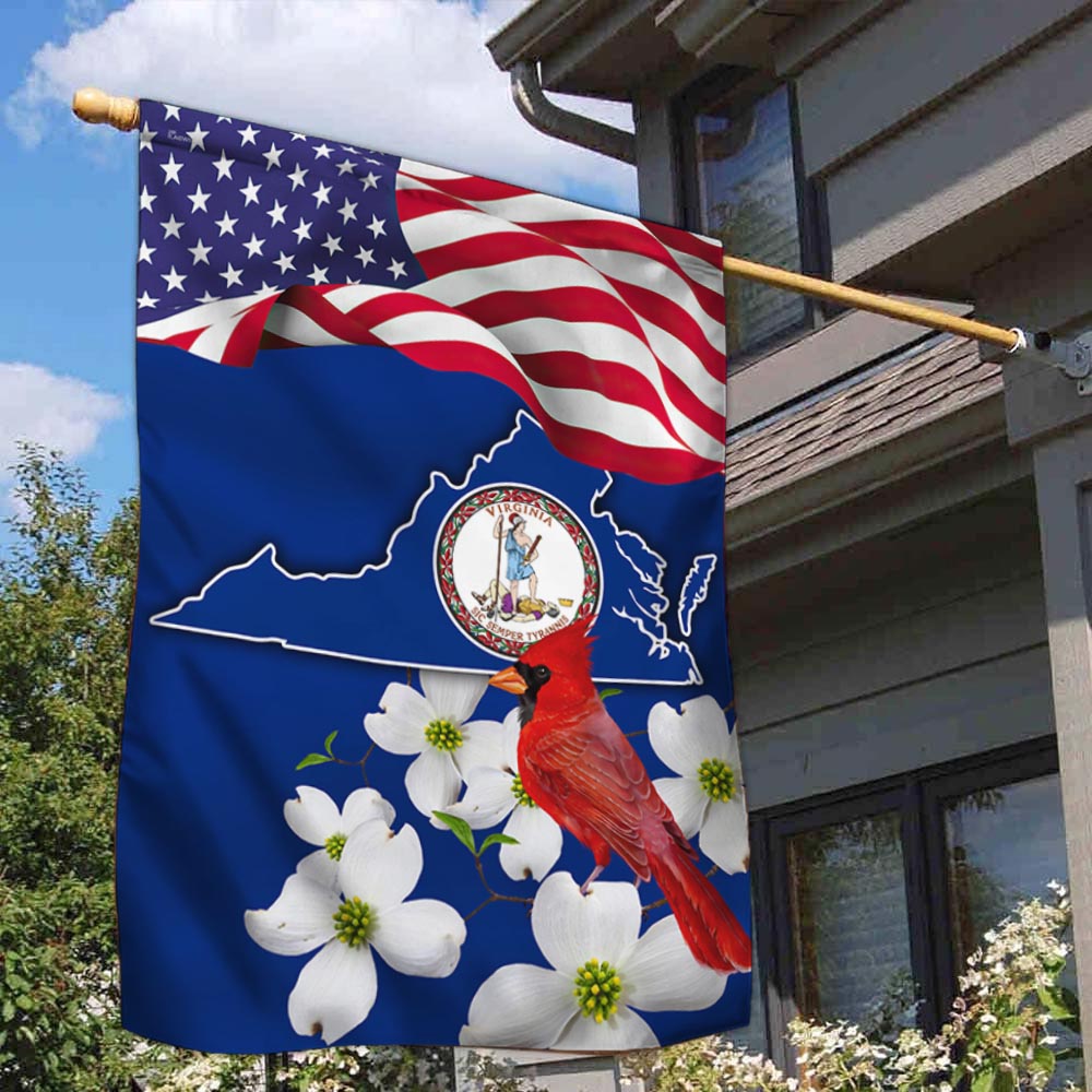Virginia State with Cardinal and Dogwood Flower American Flag