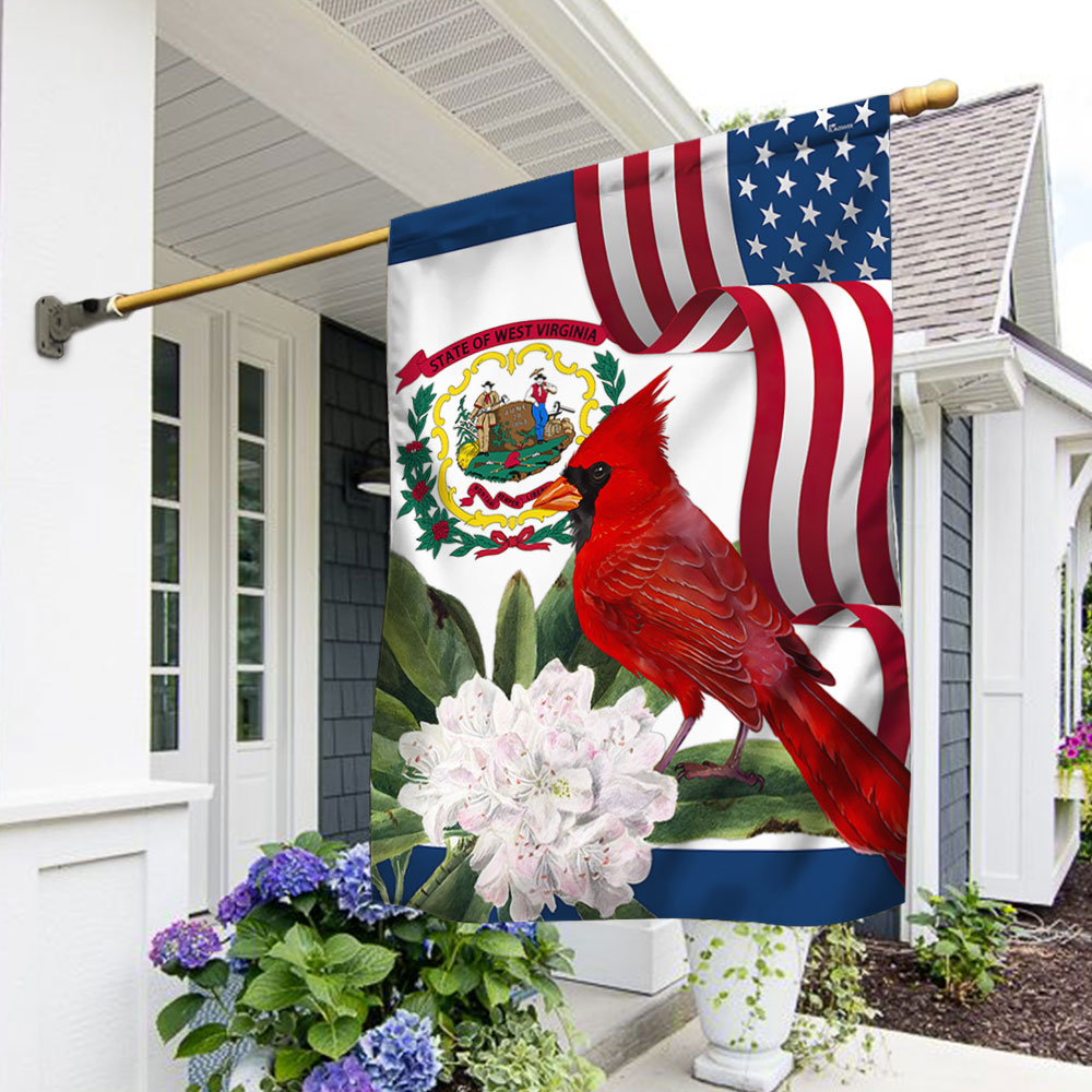 Cardinal and Rhododendron Flower Two-Sided Flag