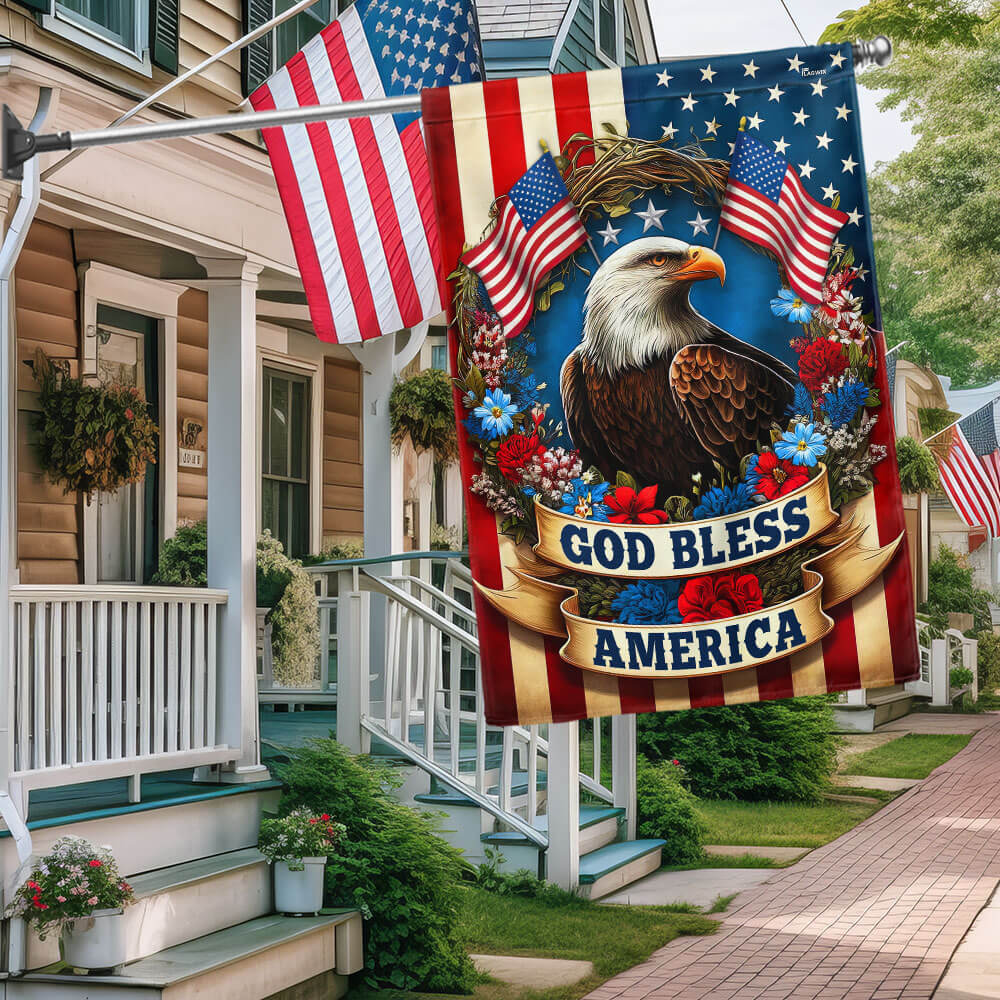 Eagle Patriotic Wreath American God Bless America Flag