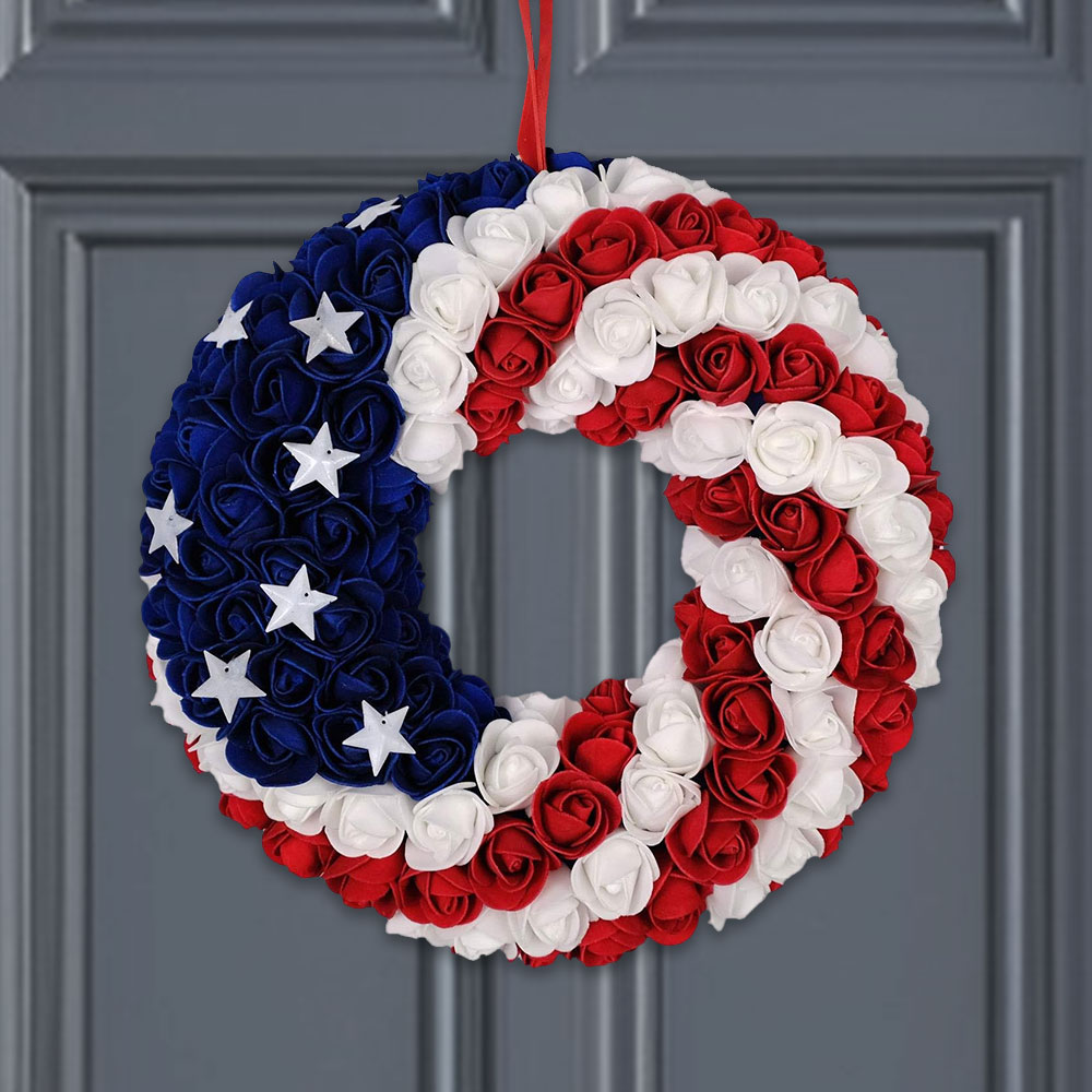 FLAGWIX Rose Patriotic Wreath Memorial Veterans Day 4th Of July Independence Day Decorations