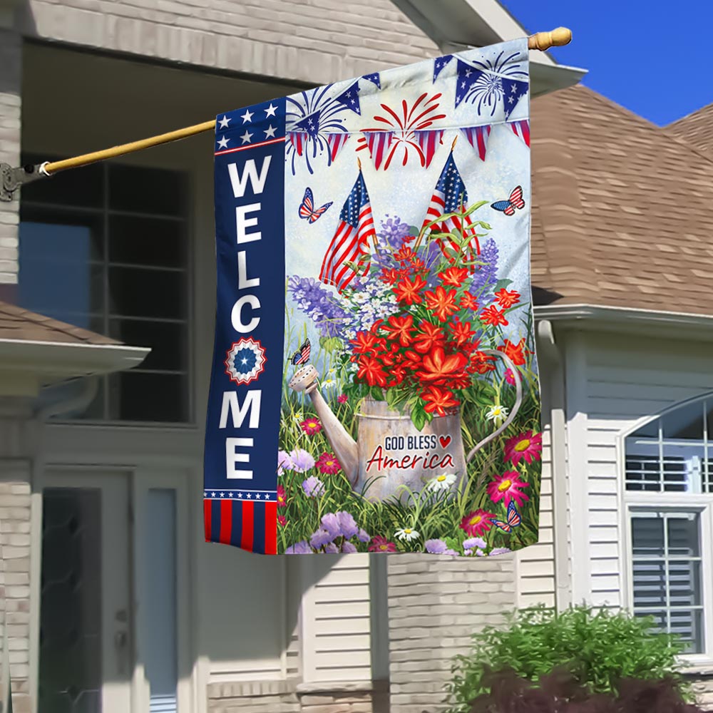 God Bless America Happy 4th July Independence Day Patriot Flowers Flag MLN1341F