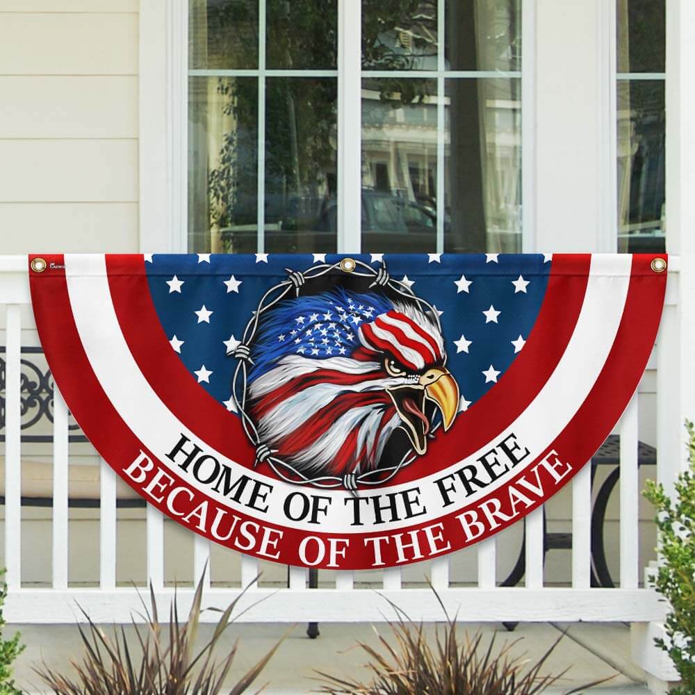 Happy 4th of July, Home Of The Free Patriotic Eagle American Non-Pleated Fan Flag