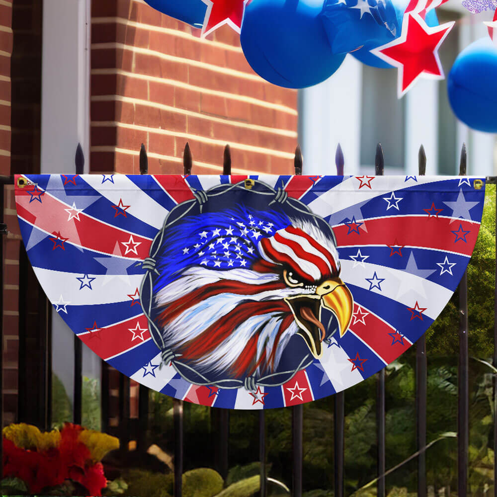 Happy 4th of July, Patriotic Eagle American Non-Pleated Fan Flag