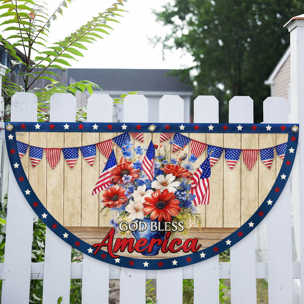 Patriotic Flowers Vase 4th of July God Bless America Non-Pleated Fan Flag MLN3001FL