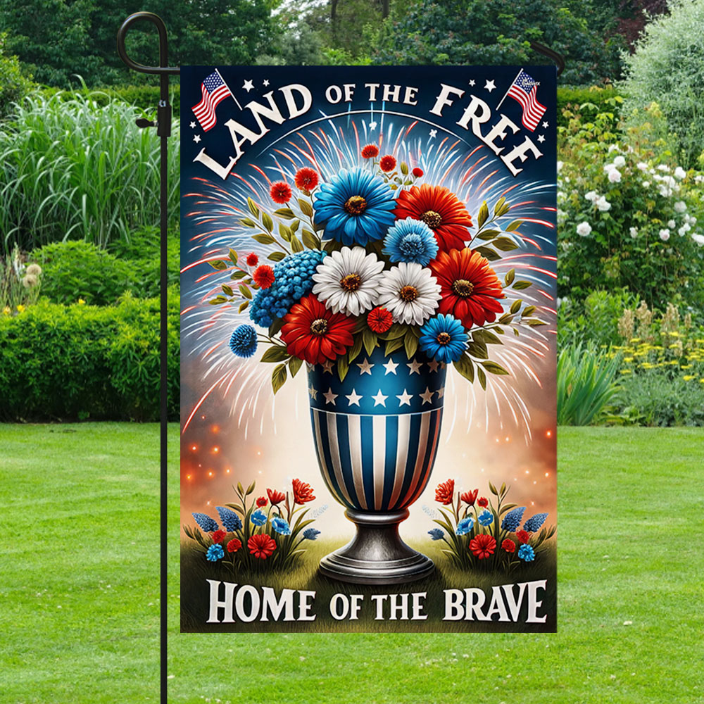 Patriotic Flowers Vase Independence Day Flag Land of the Free Because of the Brave Flag