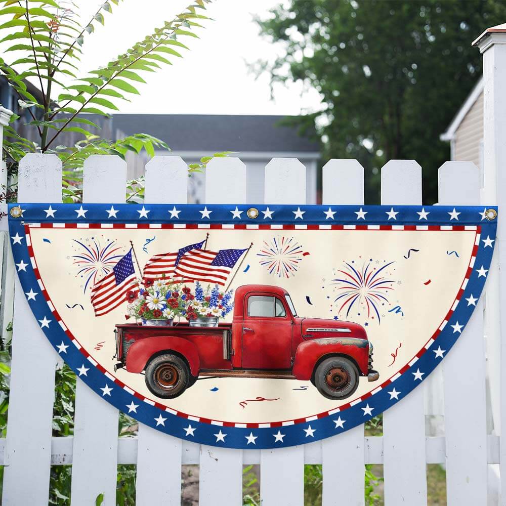 Patriotic Red Truck 4th Of July Independence Day Non-Pleated Fan Flag