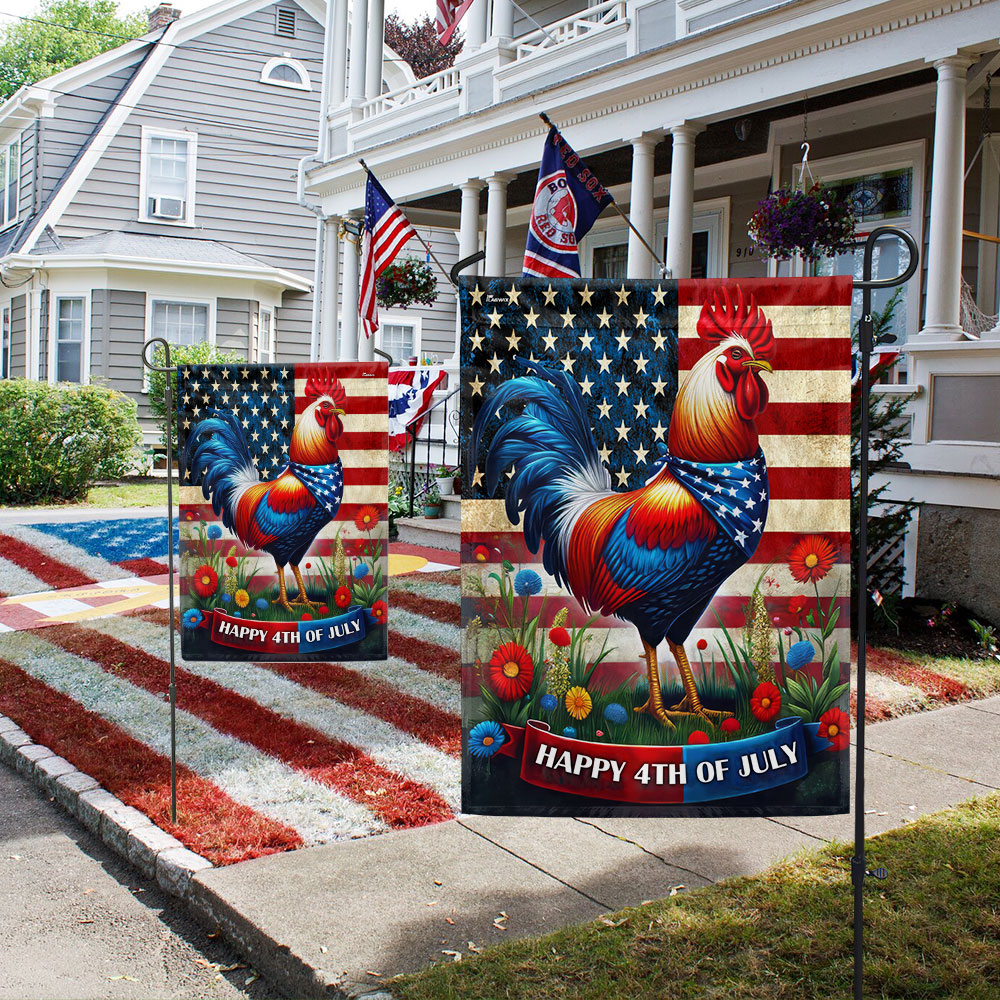 Patriotic Rooster 4th Of July Flag