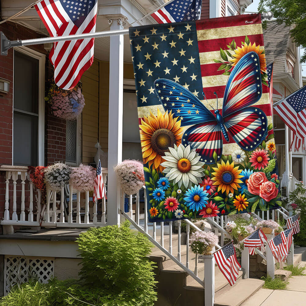 Butterfly Independence Day 4th of July Patriotic Flag