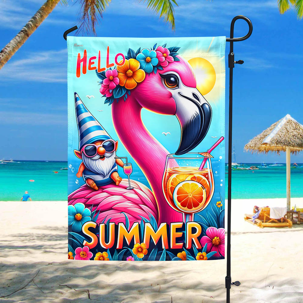 FLAGWIX Hello Summer Flamingo Gnome Flag