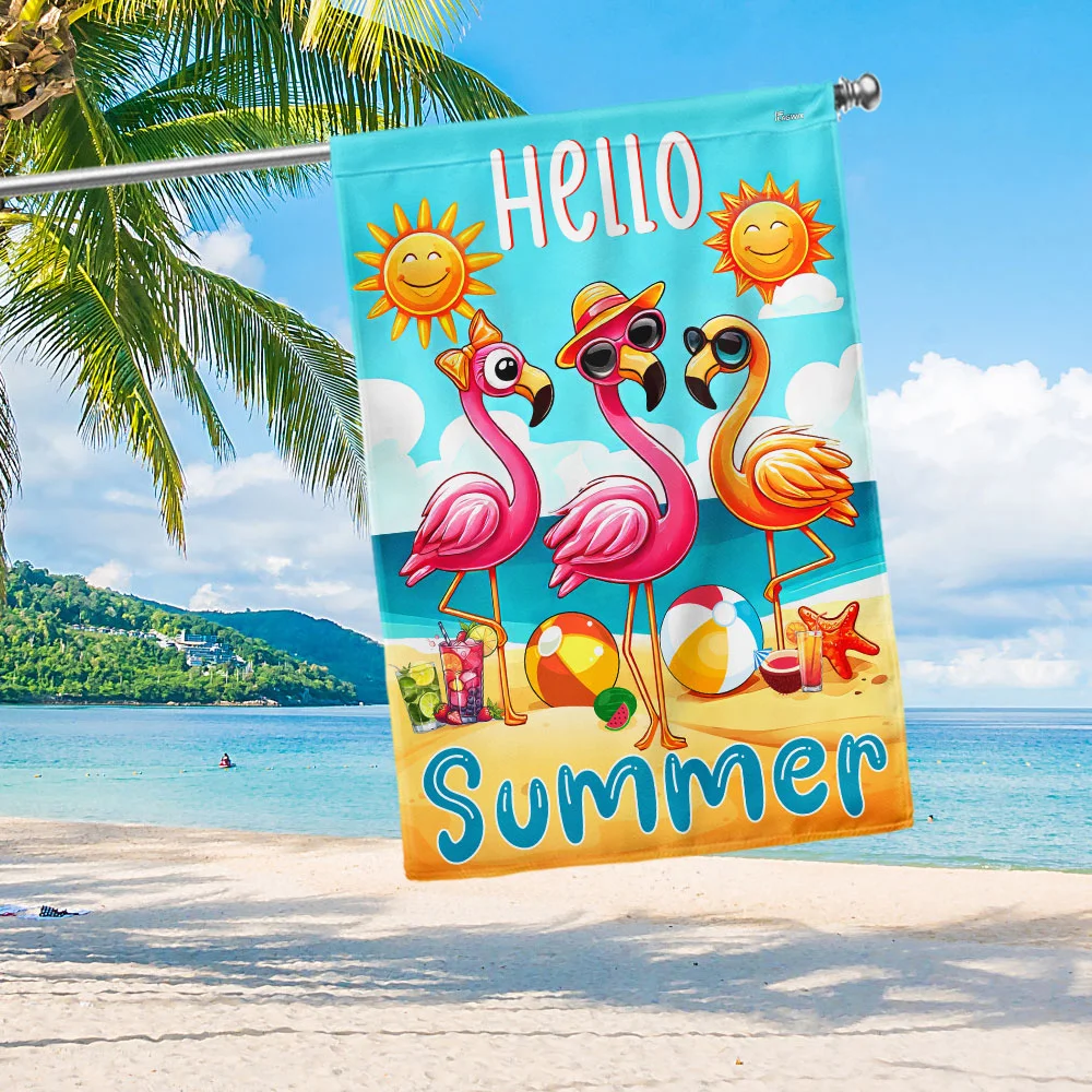 FLAGWIX Hello Summer Flamingos Flag