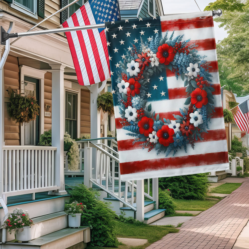 Floral Wreath 4th Of July American Flag
