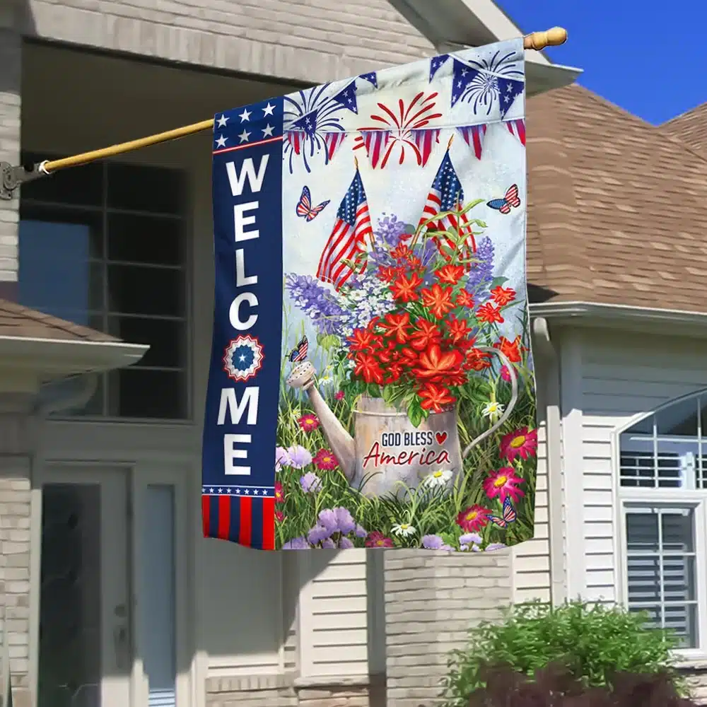 God Bless America Happy 4th July Independence Day Patriot Flowers Flag