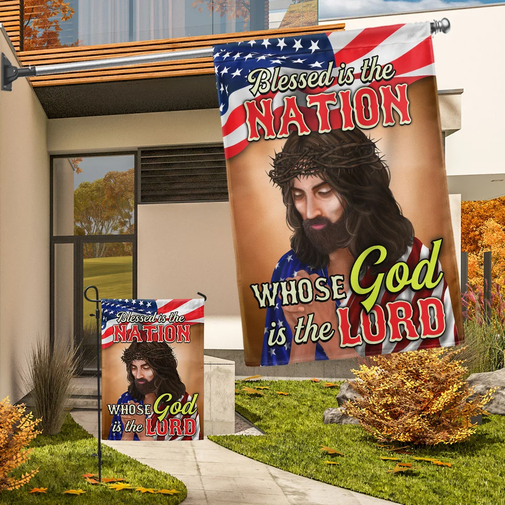 God Jesus American Flag Blessed Is The Nation Whose God Is The Lord