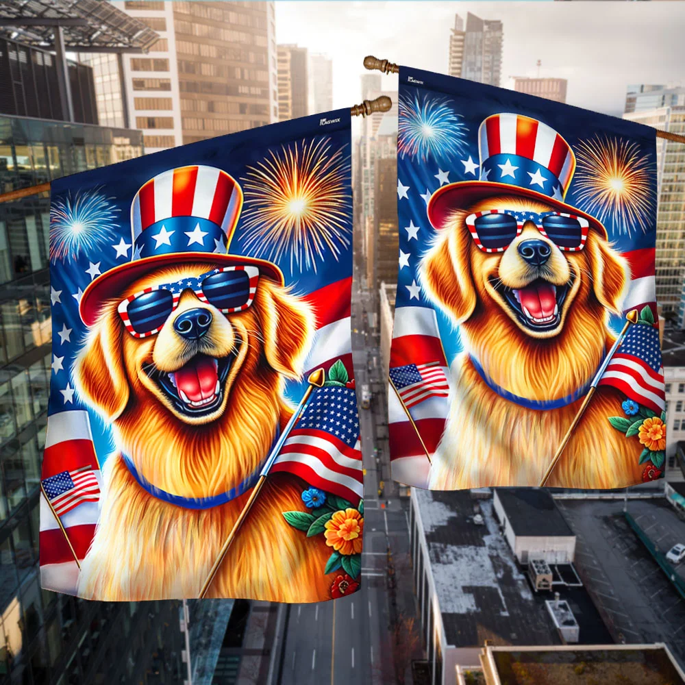 Golden Retriever Dog Happy 4th Of July Flag