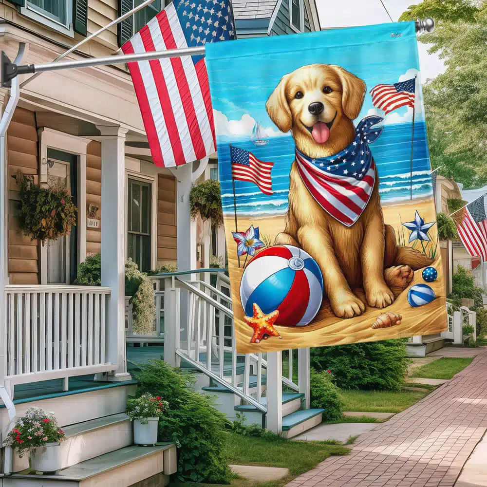 Golden Retriever Dog On The Beach 4th Of July Flag TQN3082F