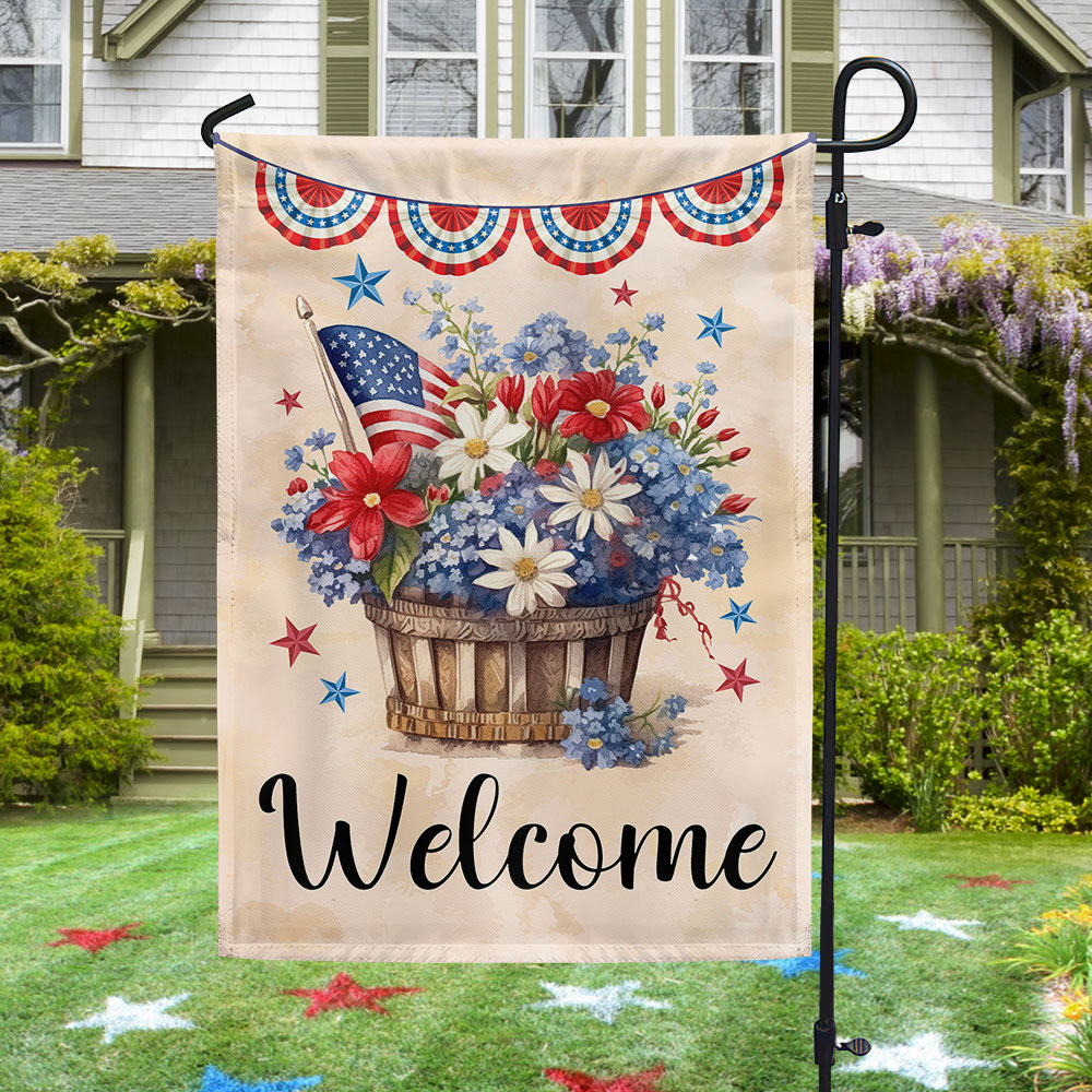 Happy 4th Of July Flowers Flag