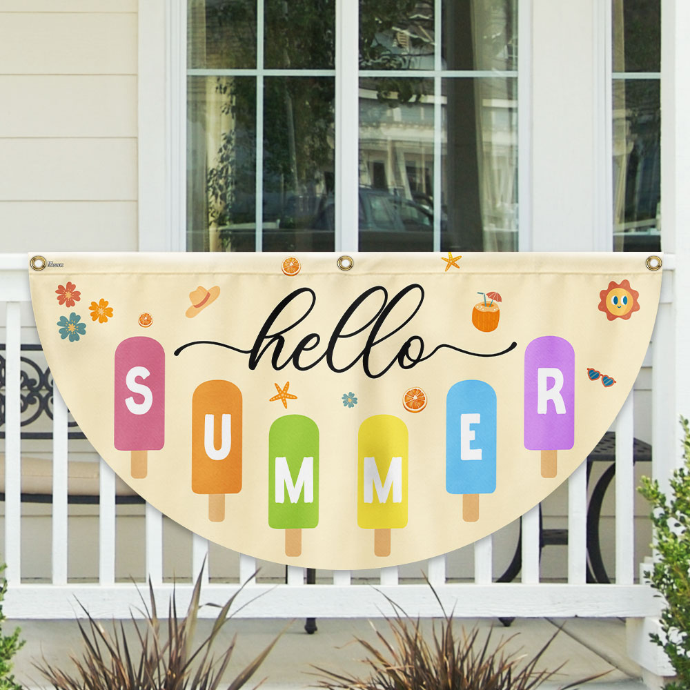 Hello Summer Ice Cream Non-Pleated Fan Flag
